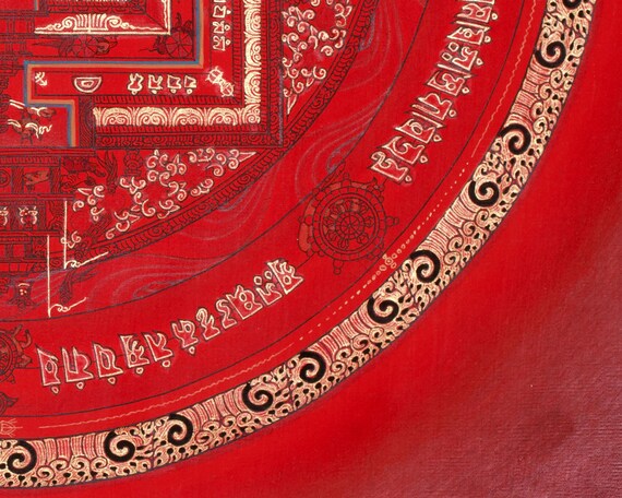 赤い背景のカーラチャクラ曼荼羅 | 時の輪 | 曼荼羅画 | チベットの壁