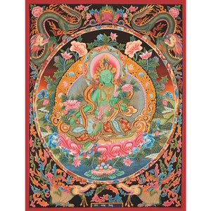 Green Tara  Thangka Painting | Originally Hand Painted Buddhist Art | Traditional Newari Style | Bodhisattva of Compassion |Tibetan Buddhism