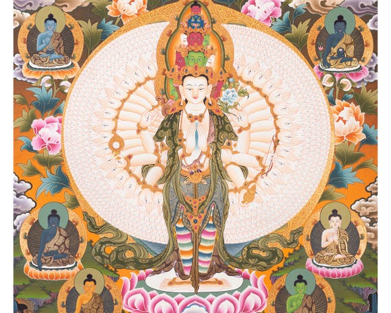 タンカ画 - 千手観音 - チベット仏教美術 - 曼荼羅壁掛け - Etsy 日本
