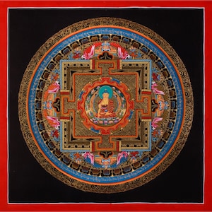 Hand-Painted Shakyamuni Buddha Mandala: Tibetan Canvas Wall Hanging with 24K Gold