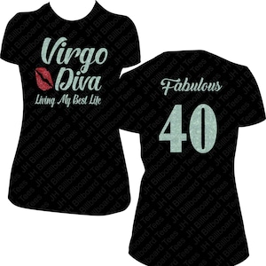 Virgo Diva Bling shirt, Custom Age Virgo Shirt, Virgo Chic, Horoscope Shirt, Zodiac Shirt, Bling shirt, Fabulous 40, birthday Shirt Women