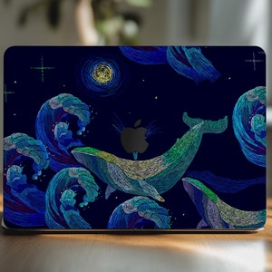 Blue Whale decal 16 in macbook cover ocean waves illustrated 15 inch skin apple M4 M3 M2 13 2022 sticker mac book air decal 2024 14 M1 Max &quot;