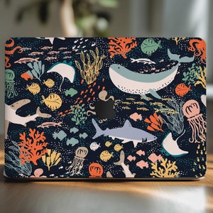 Undersea life macbook pro 14 2024 ocean animals mac book air 13 M1 skin m2 retina 15 16 laptop vinyl decal touchpad sticker m3 m4 cover 2020