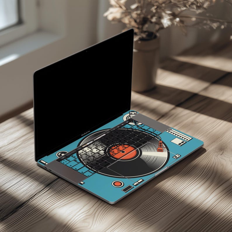 Vinyl player MacBook pro 16 inch cover Retro print mac book 2025 14 air 13 skin M1 M2 M3 15 M4 Max 2021 decal 2024 cool dj deck graphic gift image 5