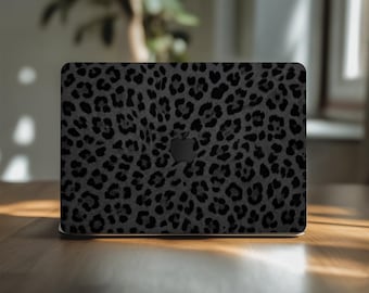 ブラックレオパード柄 MacBook Pro スキン 14 15 16 インチ Air 13 13.3 13.6 インチ M5 M2 Apple ビニール製トラックパッドデカールカバー 2025 2017 A3434 A1989 野生動物デザイン