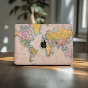 Mapa do mundo MacBook 15 adesivo de viagem design de laptop Mac Book Air 13 skin decalque vintage 2025 Pro 16 2024 M4 M2 M1 neutro 14 polegadas M3 superior