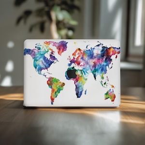 Travel macbook skin watercolor pro 13 2022 World map mac book 16 inch 2025 15 sticker 14 M4 Max Air A2337 decal vinyl m1 M2 M3 creative gift