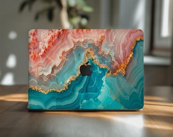 Gold Vein Marble MacBook Air Skin 13 13.3 13.6 Pro 14 15 16 in Neo M2 Apple vinyl Sticker Cover 2025 2019 A3434 A2681 Turquoise Agate Design