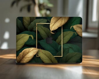 緑の葉模様のMac Book Air 13インチ用スキンシール A3186 Mac Pro 16インチ (2024年モデル) M3用アールデコ調MacBook用デカール M4 15インチ (2025年モデル) M1 M2用 高校卒業祝い