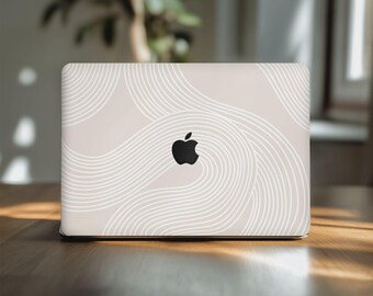 パステルカラーの波模様 MacBook Air スキン 13 13.3 13.6インチ Pro 14 15 16インチ M5 M4 MAX Apple スリムラップカバー 2025 2019 A3401 A2918 ミニマルデザイン