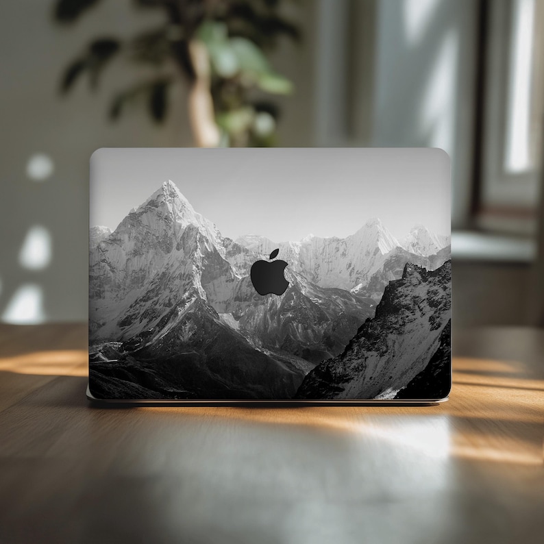 Mountains print MacBook air 15 skin Monochrome Nature M4 M3 13 inch mac book pro 16 2025 14 M2 Max decal 2024 sticker 2020 A2918 Stylish B&W image 1