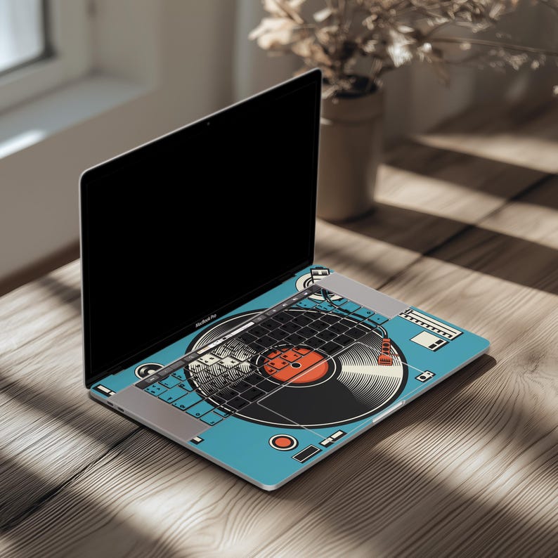 Vinyl player MacBook pro 16 inch cover Retro print mac book 2025 14 air 13 skin M1 M2 M3 15 M4 Max 2021 decal 2024 cool dj deck graphic gift image 6