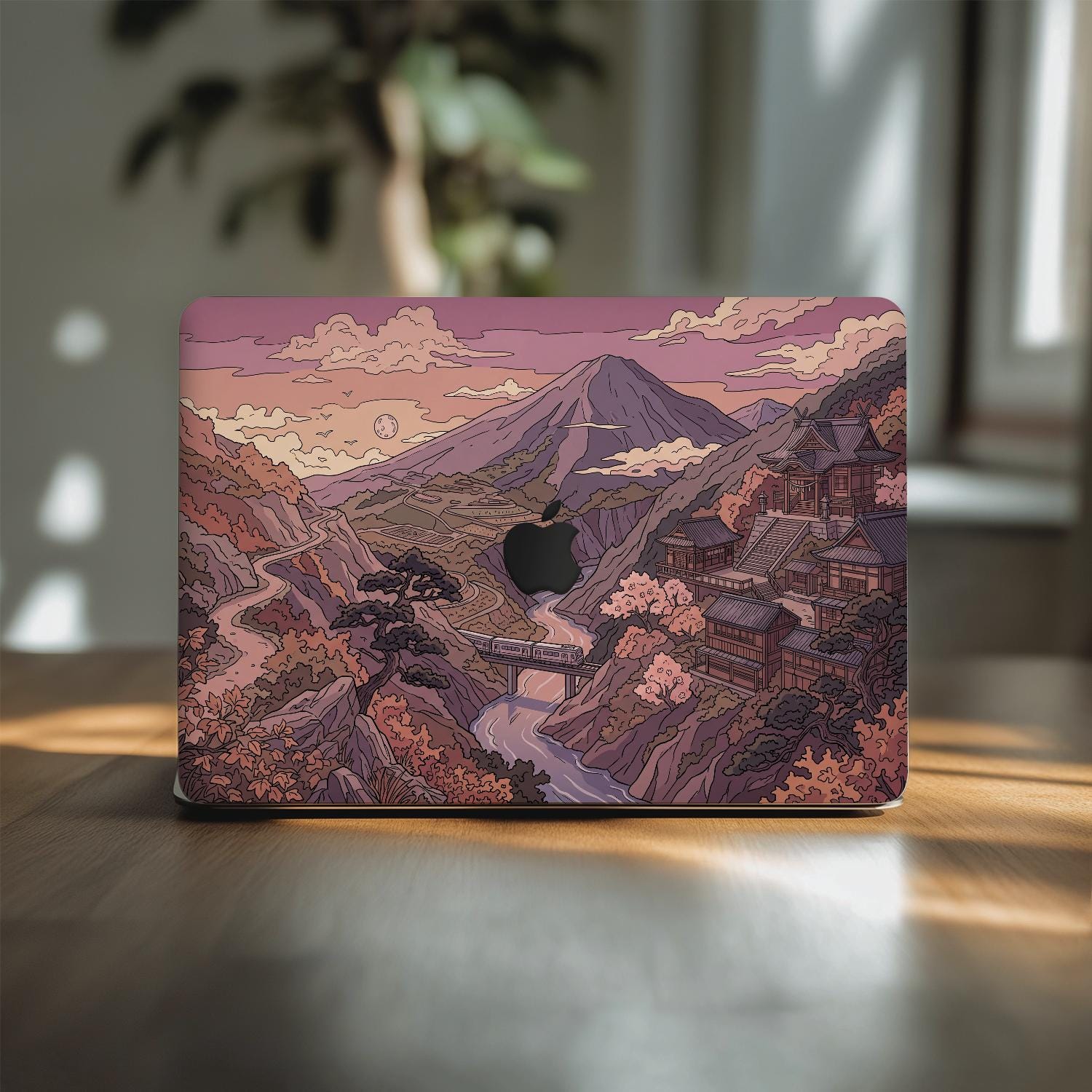 Japanese Landscape MacBook Air Skin 13 13.3 13.6 inch Neo M3 M2 M1 Laptop Vinyl Keyboard Decal Cover 2022 2017 A3449 A2141 Pink Train Design