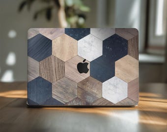 MacBookスキン 木目調プリント 2025 M4 Mac Book Air 13 幾何学模様 ノートパソコン A2681 Pro 15 カバー 14インチ スタイリッシュ 男性向け 2023 M3 M2 16インチ 2019 デカール ステッカー