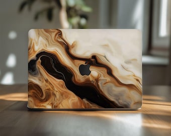コーヒーマーブル柄 Macbook Pro スキン 15 16 インチ Air デカール 13 14 インチ M5 M4 M2 MAX Apple Slim Cover 2026 2019 パームレスト A2486 A1706 流体アートデザイン