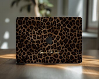 Personalized Leopard Print MacBook Air Skin 13 13.6 14 in Pro 15 16" M3 Apple Vinyl Keyboard Decal Cover 2023 2017 A2918 A2141 Trendy Safari