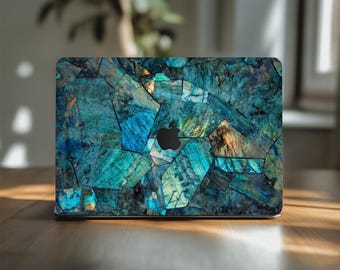 Vinilo con estampado de cristal para MacBook de 15 pulgadas, decorado con piedra labradorita A3113 M3 13 Air 2025 azul para MacBook Pro de 16 pulgadas y 14 pulgadas, M1 M2 M4, tonos fríos.