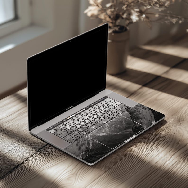 Mountains print MacBook air 15 skin Monochrome Nature M4 M3 13 inch mac book pro 16 2025 14 M2 Max decal 2024 sticker 2020 A2918 Stylish B&W image 5