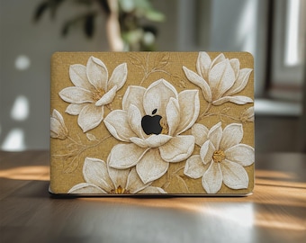 モザイクマグノリア MacBook Air スキン 13.3 13.6 13 Pro 14 15 16 インチ M3 M2 Apple ビニールトラックパッドラップカバー 2025 2021 A2779 A1932 ガーリーボタニカル
