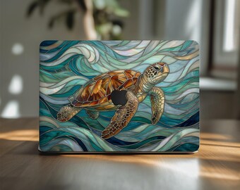 Turtle Stained Glass MacBook Air Skin 13 14 15 in Pro 16 Neo " M2 Apple Vinyl Palm Rest Wrap Cover 2023 2018 A3113 retina Ocean Waves Print