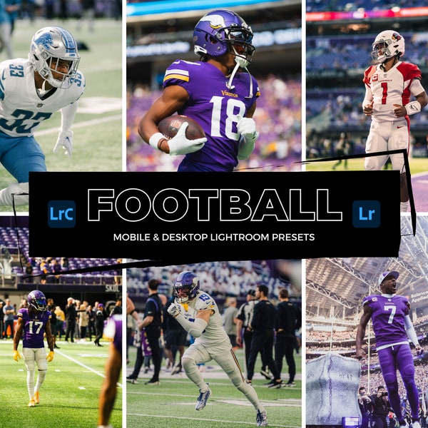 Préréglages Lightroom Football | Paramètres prédéfinis Lightroom pour mobile et ordinateur de bureau pour la retouche photo | Photos de sport, photos de la NFL, préréglages sportifs