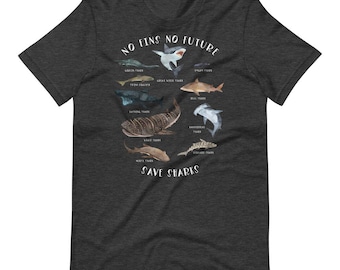 No hay aletas no futuro salvar tiburones camisa, camisa de tiburón divertido para mujeres y hombres, regalo amante del tiburón, camiseta de tiburón, lindo tiburón gráfico