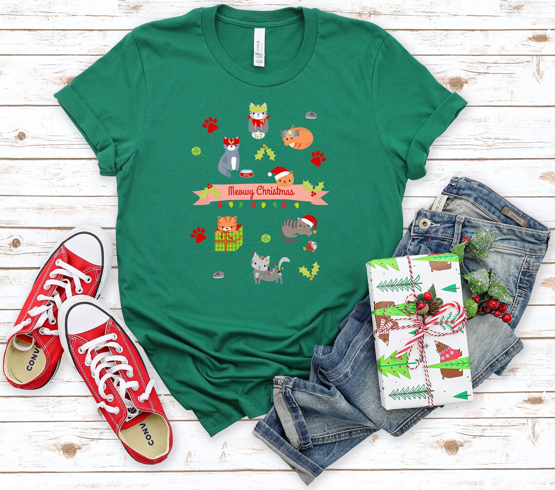 Meowy Christmas Funny Cat Shirt for the Holidays for Women Men, Cat