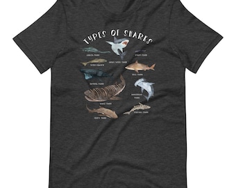Tipi di squali camicia, salvare gli squali, divertente squalo camicia per donne e uomini, squalo amante regalo, squalo tee, carino squalo squalo grafico