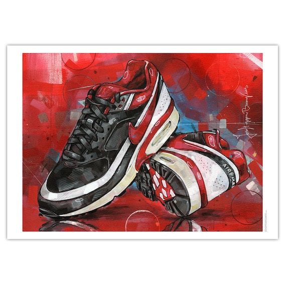 Nike air max classic BW Varsity red print 01 | Etsy België