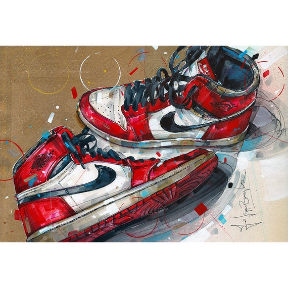 Nike air Jordan 1 Chicago 1985 painting 420X280mm | Etsy