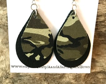 Small Camo EarringsCamouflage Cork Teardrop EarringsMilitary Lightweight EarringGift for Her under 10Statement Dangle and Drop Earrings