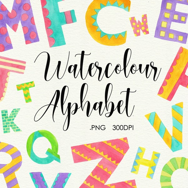 Birthday Alphabet Watercolor Clipart - Instant Download - Scrapbooking - Digital Download - Letters - Aquarelle Buchstaben -png - 300dpi