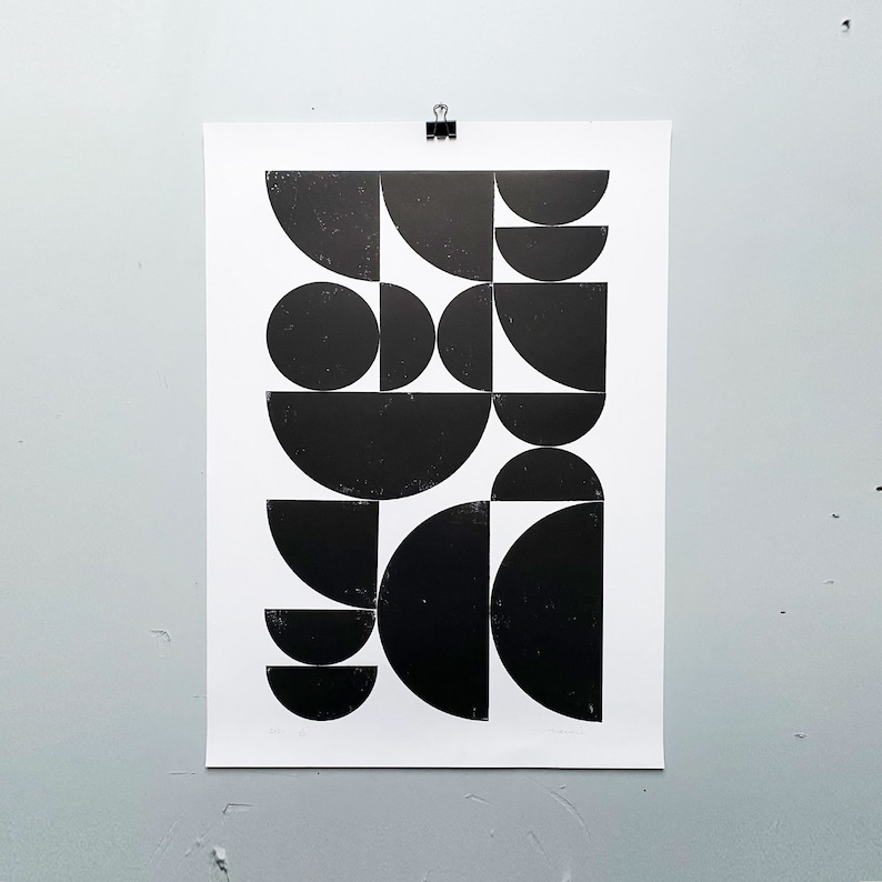 Minimal Geometric 70 x 50cm Mid-Century art Modern Block Print Original Block Print Abstract Original Print