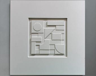 Opera d'arte in rilievo su carta / 25 x 25 cm / Arte geometrica su carta di metà secolo (edizione limitata)