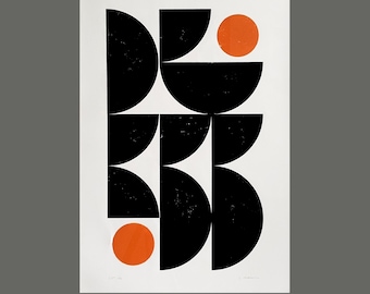 Original Holzschnitt | 70x50cm | Mid-Century Geometrische Kunst (Limitierte Auflage)