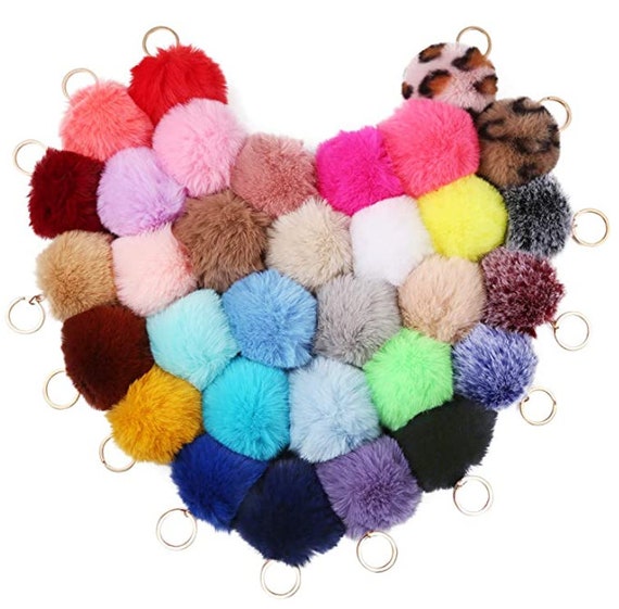 Set of Colorful Faux Fur Pom Pom Keychain Furry Pom Keyring With Bow Lot  Fluffy Fur Ball Keychains Bulk Faux Fur Pom Accessories 