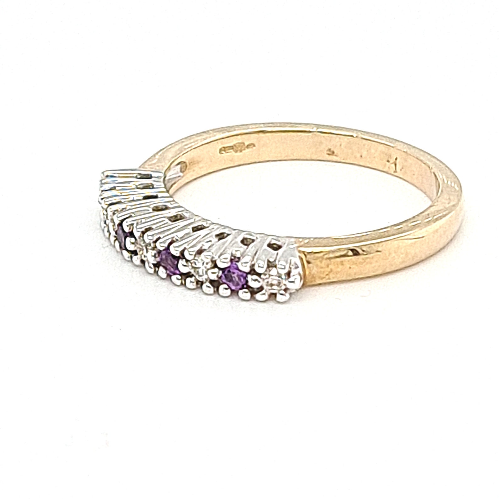 Preowned Diamond and Amethyst Half Eternity Ring Yellow Gold Etsy
