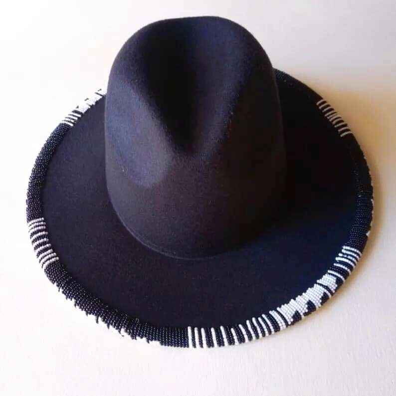 Black Beaded Fedora Hat zulu Beaded Hats/fedora Fashion Etsy