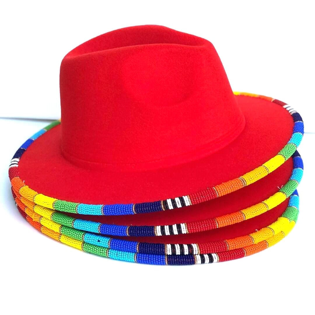 Custom Hand Beaded Red Beaded Edge Fedora Hatzulu Beaded Etsy UK