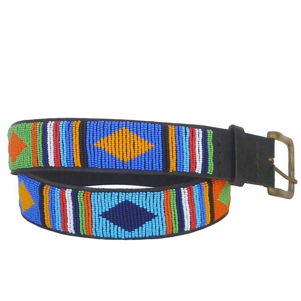 Colourful Leather Belt, Full Grain Leather Belt, Beaded Belt, Kenyan