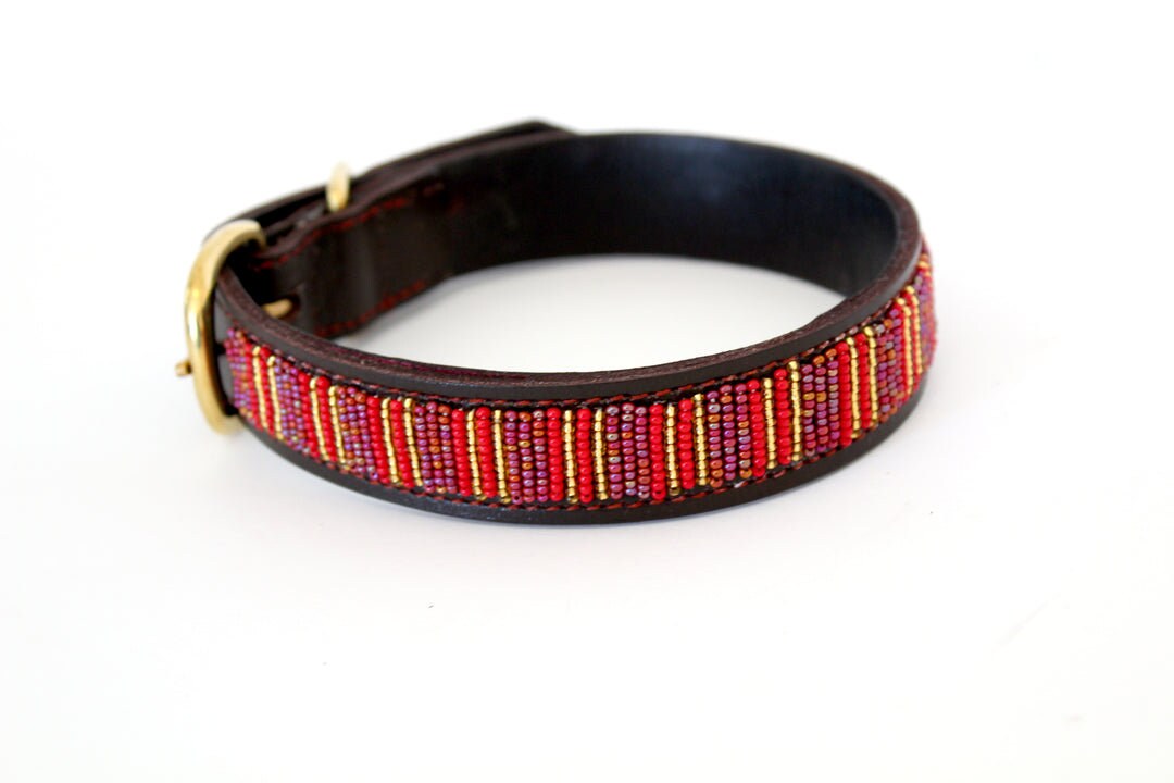 Leather Beaded Dog Collarpet Collarbeaded Dog Collarpet Etsy