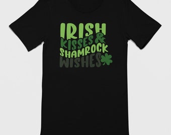 St. Patrick's Day Shirt, St Patrick's Day Tshirt, Irish Kisses Shamrock Wishes Top, Cute St Patrick's Day Tee, Women's St. Patrick's Shirt