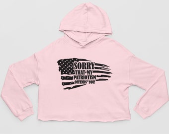 4th of July Crop Top Hoodie, American Flag Crop Top, Memorial Day Crop Top, USA Shirt, Patriotic Tee, Veterans Day Crop Top Pullover Hoody