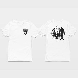 Bigfoot Graphic Tee, Certified Bigfoot Hunter Tshirt, Moon Wilderness Compass with Sasquatch Shirt