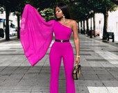Pink one shoulder jumpsuit