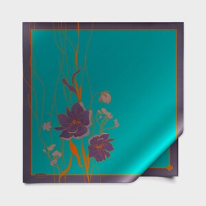 Pine green floral silk foulard 43&quot;