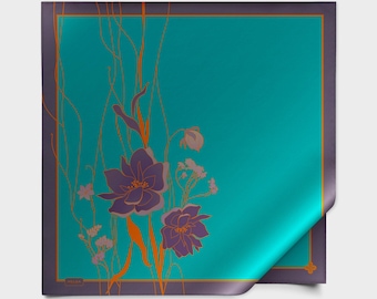 Pine green floral silk foulard 43"