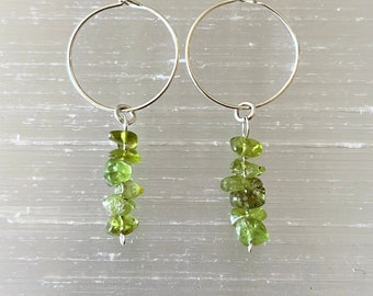 Silver Peridot Gemstone Chip Dangle Earrings