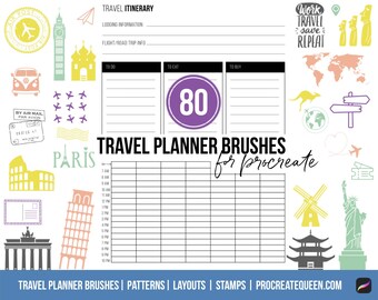80 Reiseplaner Pinsel für Procreate (Digitaler Download)