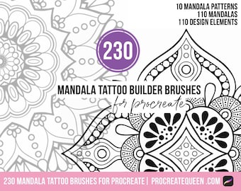 230 pinceaux de tatouage mandala, pinceaux mandala, pinceaux procréer, pinceaux procréer mandala